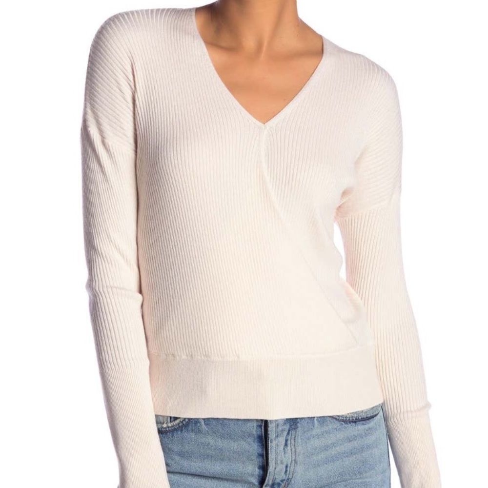 Elodie Ribbed Knit Faux-Wrap Sweater